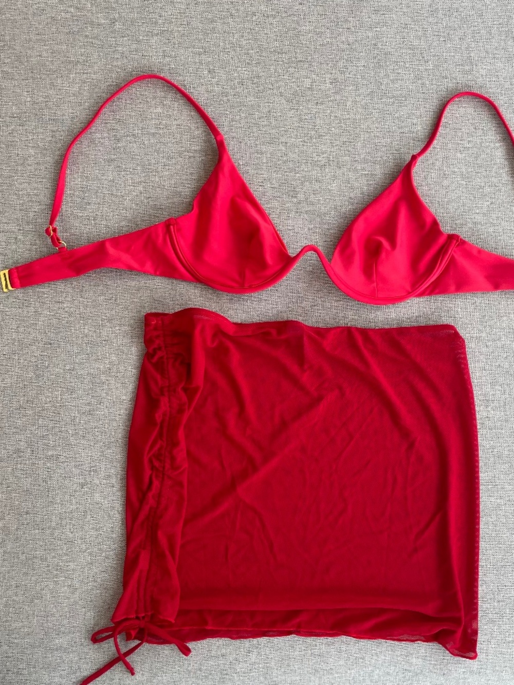 NWOT Betty Jade Red Bikini Top and Mesh Sarong - M